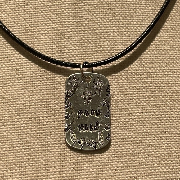 Handmade stamped grow wild silver aluminum dog tag
Black leather cord‎ necklace - Picture 4 of 7